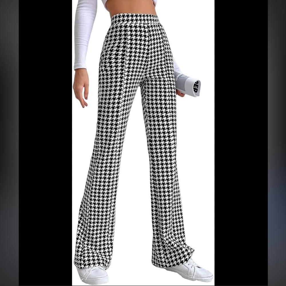 Elegant Houndstooth Women's Flare Pants